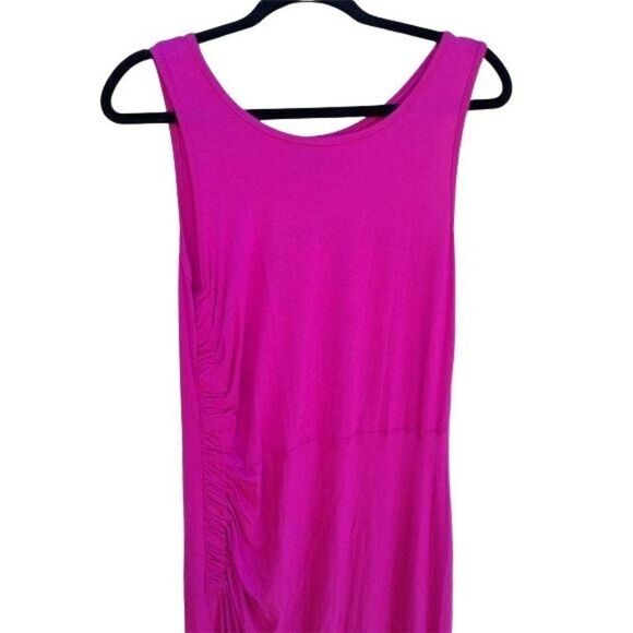 Bobeau Ruched Side Slit Sleeveless Scoop Neck Maxi Dress Barbie Pink Sz S - Picture 5 of 12
